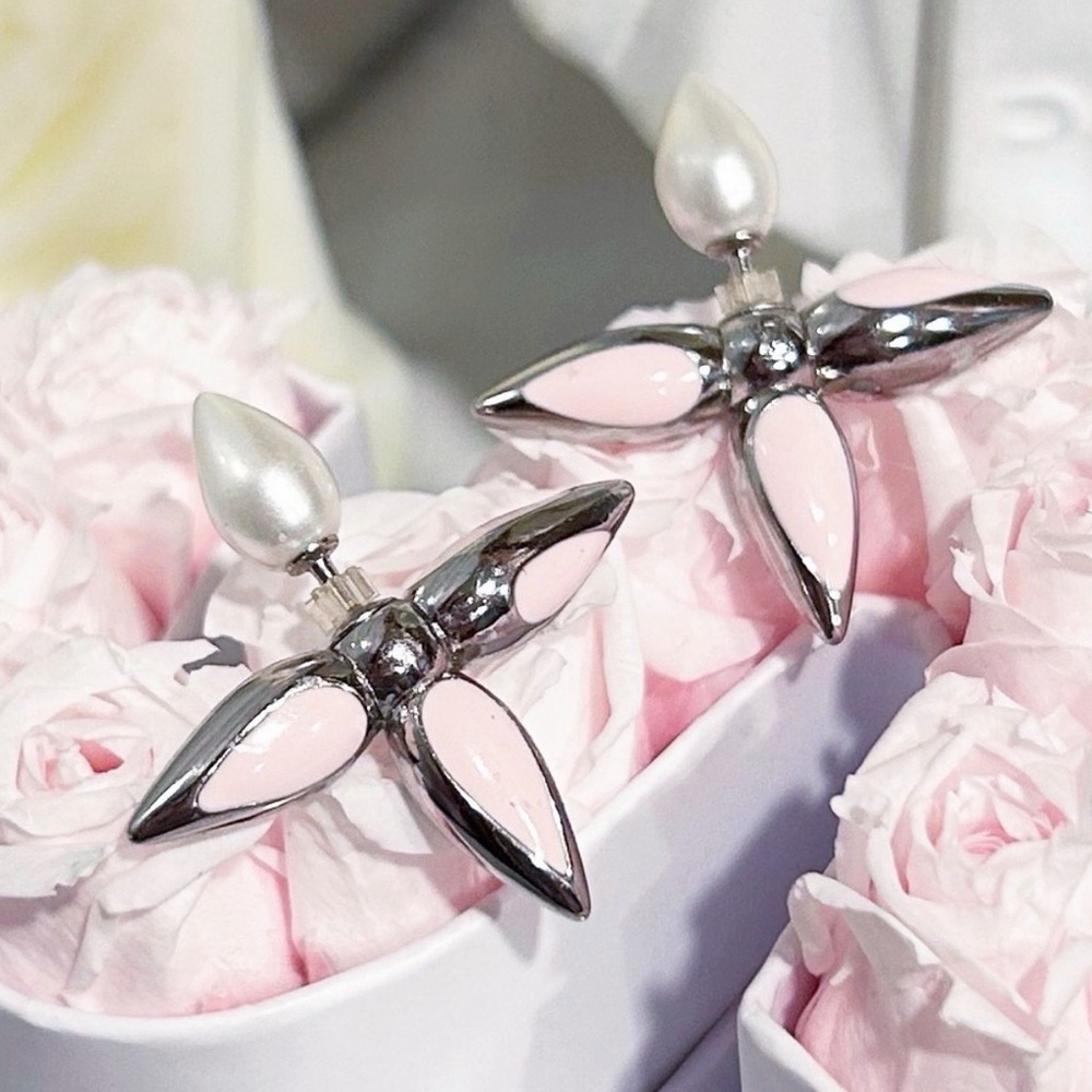 Louis Vuitton Louisette Flower Earrings Pink White Floral Pearl - Picture 4 of 7